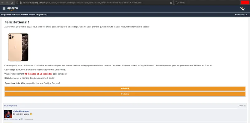 Phishing page impersonating Amazon