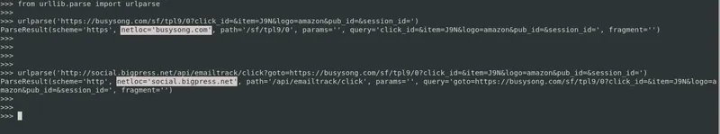 urllib showing that the open redirect domain is parsed instead of the destination